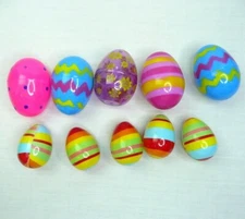 10 Plastic Empty Hollow Easter Eggs, 3" & 2.25" Long Easter Basket Stripes Dots