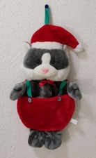 Gray Kitty Cat Christmas Stocking Plush Collectibles Santa Kids Decor