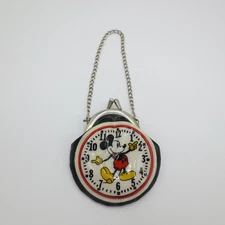 Vintage Walt Disney Mickey Mouse Clock Change Purse Rare Black Made In Hong kong