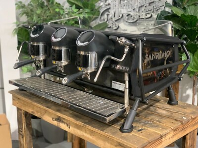 SAN REMO CAFE RACER 3 GROUP NAKED BLACK ESPRESSO COFFEE MACHINE COMMERCIAL