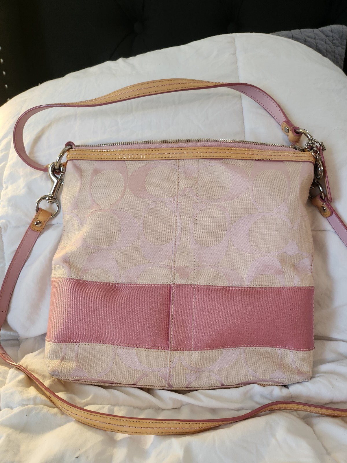 Y2k Coach Cute Pink Purse In Signature Canvas Shoulder Bag With Crossbody Strap
