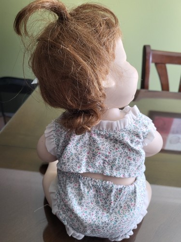 Antique Elke Hutchins Lil Punkins Porcelain Baby Doll, 6.5"x11"x7" Green Eyes - Picture 3 of 8