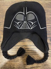 Star Wars Darth Vader Beanie Hat Kids 4-16 Black Braided Tassel Flannel Lined