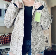 Vintage Nwt Chi By Falchi Deadstock Leather Snake Skin Button Up Bomber Jacket