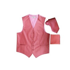 New Men's Tuxedo Vest Vertical Stripes 2.5" Skinny Necktie set formal prom Coral