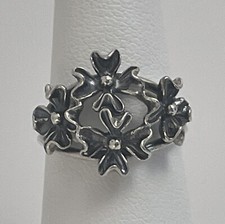 925 Sterling Silver Flower Ring Size 7 Adjustable Jewelry