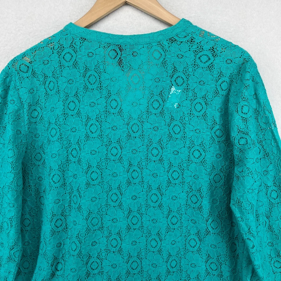 Top NICOLE MILLER L Encaje Floral Transparente Cuello en V Mezcla de Algodón Manga 3/4 Verde Foto 4 de 4