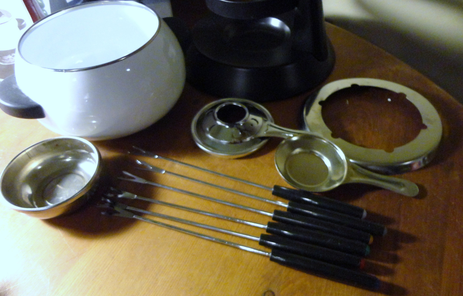 Trudeau 10 Piece Fondue Complete Set With 6 Colored Fork with Holder & Burner