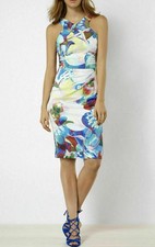 Karen Millen Orchid Print Bodycon Satin Cocktail Party Dress Size 14 UK Floral