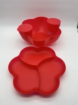 Tupperware Chip & Dip Serving Bowl Set 1.5 Gallon Red Party Tray