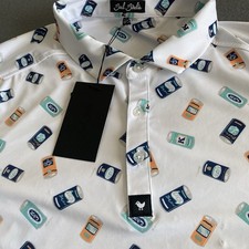Bad Birdie Core Polo Men 2XL White Crushable Beer Can Golf Shirt Short Slv NEW