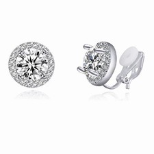 8mm 10mm Cubic Zirconia Crystal Clip-On Earrings Round Non-Pierced for Women