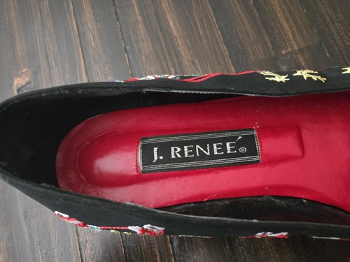 J Renee Christmas Santa Holiday Embroidered Black Slip On Ballet Shoes Sz 9.5N - Picture 11 of 17