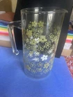 Vintage Pyrex Crazy Daisy Spring Blossom Glass Pitcher Green White Flowers