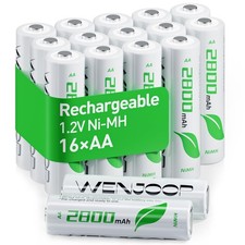 AA Rechargeable Batteries 16 Pack, 2800mAh NiMH 1.2V, Low Self-Discharge, Lon...