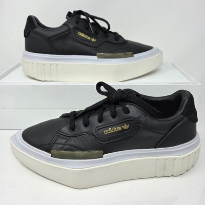 AdidasWomen s 7 HyperSleek Black Leather Platform Pointed Toe Sneakers Athletic