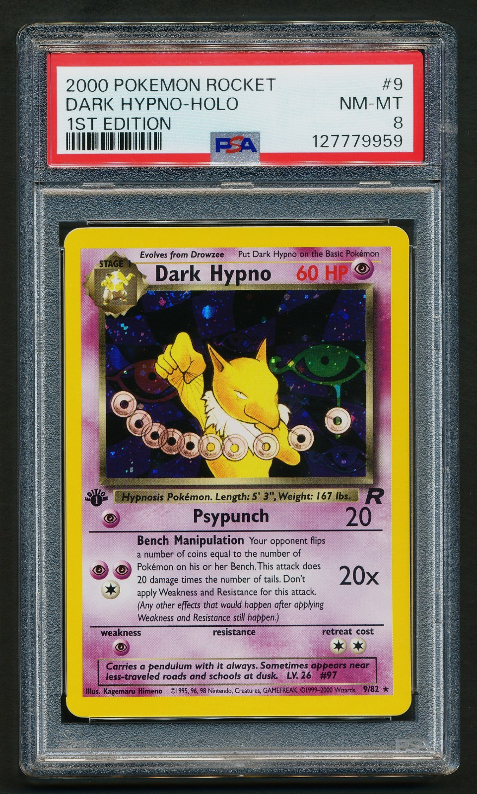 Dark Hypno 9/82 Holo Rare Pokémon 2000 Team Rocket 1st Edition PSA 8 NM-MT