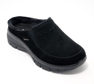 Skechers Easy Going Water-Repellent Studded Suede Clogs Black 10/W New