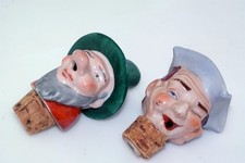 2pc Vtg Japan Hand Painted Bottle Stopper Cork Pourer Porcelain Figure Head Lot