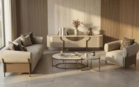 LuxuriöSes Beiges Wohnzimmer-Set 3-Sitzer-Sofa Sessel Couchtische Tv-Schrank