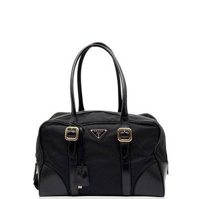 Prada Boston Bag Black Smooth Calfskin Nylon Vela (yg041726c9)