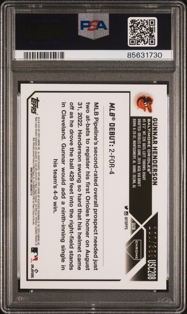 2023 Topps Chrome Upd. Rookie /399 Magenta Ref #USC208 Gunnar Henderson RC PSA 9 view 2