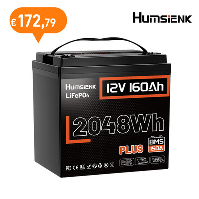 Humsienk 12V 160Ah Plus LiFePO4 Lithium Batterie Akku 150A BMS Camper Boot RVs