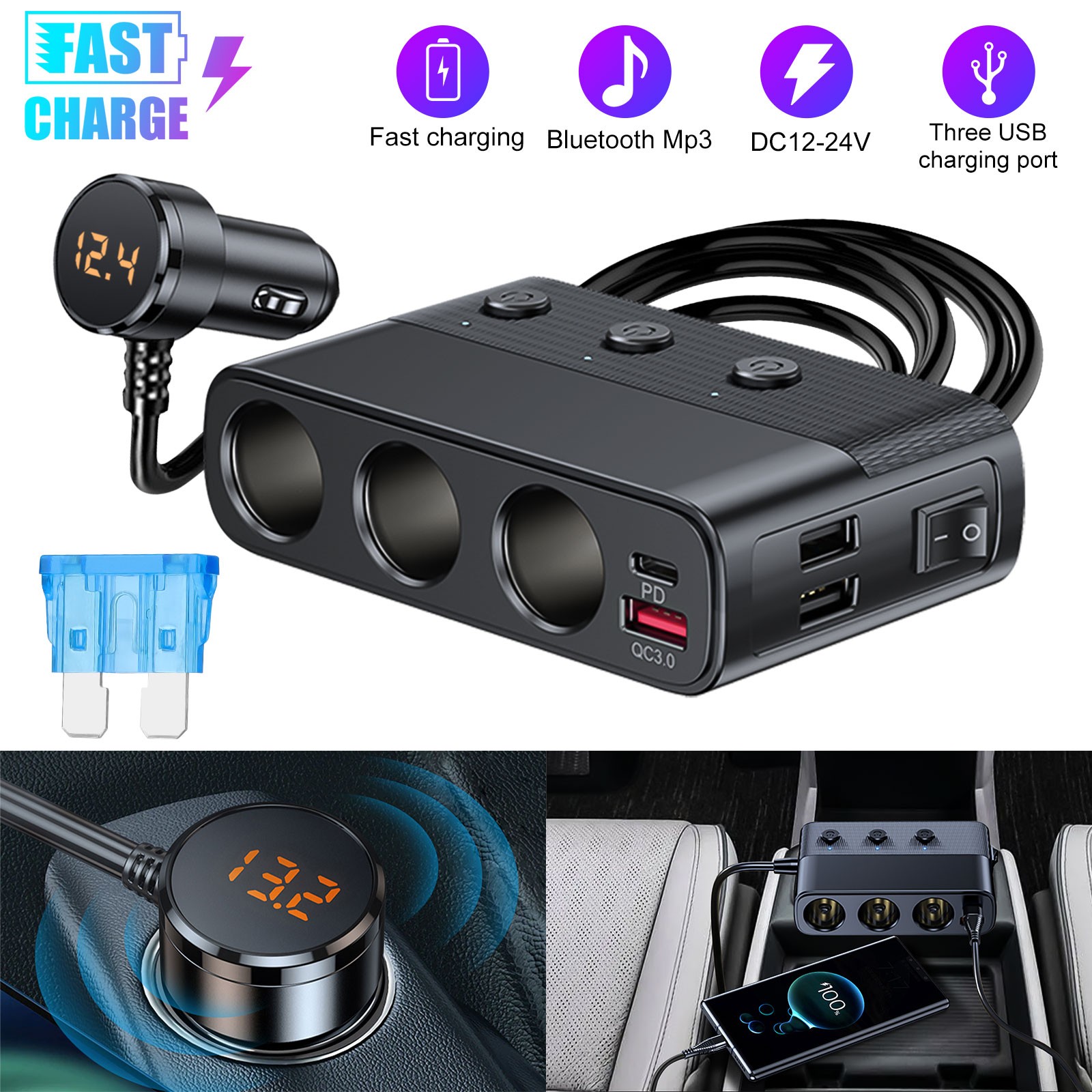 Socket Splitter, 7 In 1 Power Adapter, Quick Charge