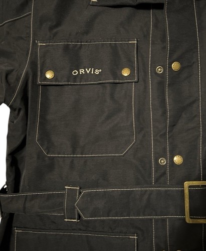 Orvis Men’s Black Belted Jacket Field Biker Coat Size XL Plaid Lined Nylon - 第 5/18 張圖片