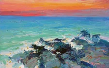 Seascape painting Original art Impressionism Oil on panel by S. Chernyakovsky