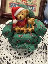 Russ Christmas in Teddy Town Green Chair Teddy Bear Figurine Boxed 14241
