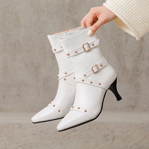Nuevo Botines Británicos Remachazados Punta Punta Caballero Botas Hebilla Tacones Altos Botas - Imagen 2 de 23