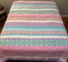 Garnet Hill Queen Quilt 92x98  Floral Stripe ...