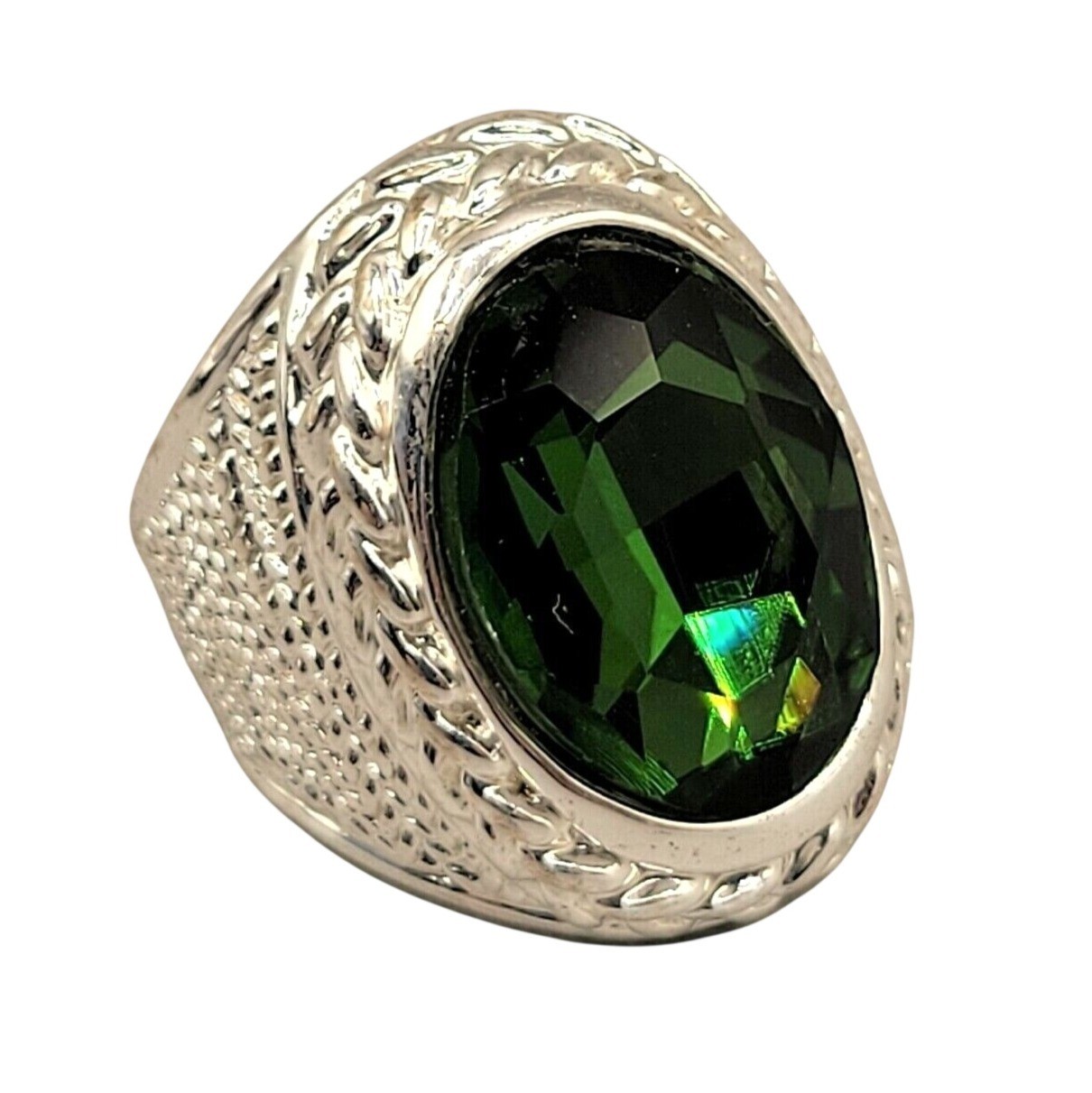 Emerald Green Statement Ring Rhinestone Faceted S… - image 1