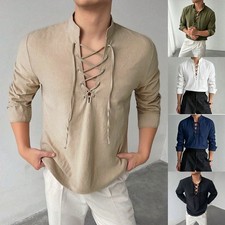 Men's Long Sleeve For Renaissance Shirt Lace Up Medieval Festival Costume