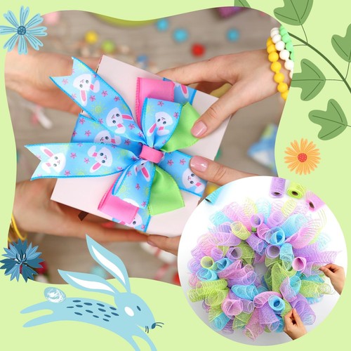 10 Rolls Easter Ribbon 6 Rolls 2.5" x 5 Yards Bunny Egg Wired Edge Ribbon 4 R... - Picture 5 of 6
