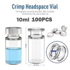 100pcs 10ml Glass Vials Sample Vials Headspace Vial 20mm Crimp Top Clear HPLC