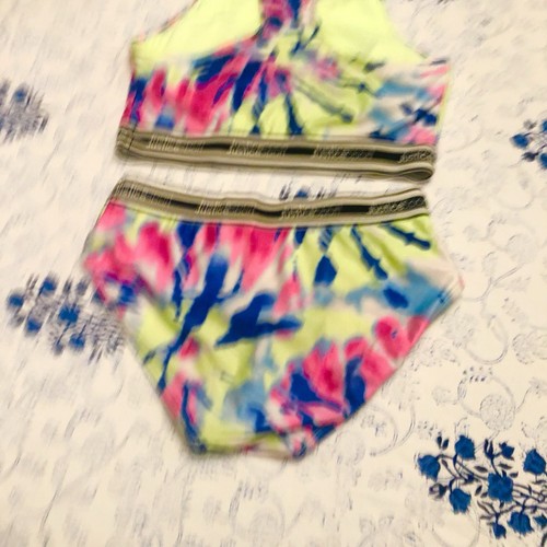 JUSTICE Girls Swimsuit Tankini Swim Tank Bikini Size L 12/14 Tie Dye Zip - Picture 17 of 17