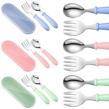 9 Pcs Toddler Utensils Fork Spoon with Case,Blue, Green, Pink