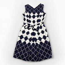 Talbots Navy White Scallop Print Sleeveless Dress Size 14 Lined V-Neck