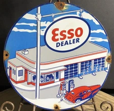 VINTAGE ESSO GASOLINE DEALER 10” MOTOR OIL PORCELAIN GAS OIL SIGN