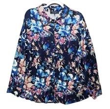 Rachel Roy Top Blouse Womens 2X Purple Floral Anstract Art to Wear Colorful