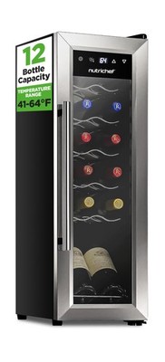 Nutrichef 12 Bottle Stainless Steel Slim Wine Fridge | Red & White Wine Chill...
