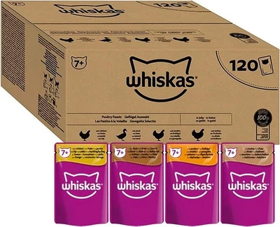 BRANDED WHISKAS - 7+ Senior Wet Cat Food Pouches - 120 x 85 g - In Jelly - Bulk Cat Food