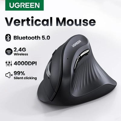 UGREEN Vertical Wireless Mouse Bluetooth 5.0 2.4G Ergonomic 4000DPI 6-Button PC
