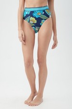 NWT Trina Turk Pirouette Navy High Waist Banded Printed Swim Bottom 8
