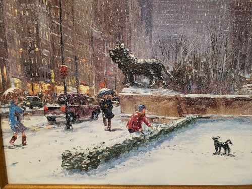 Robert Lebron "Chicago Art Institute"-Oil on Canvas Winter Painting