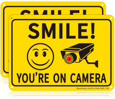Sheenwang 2-Pack Smile You  Re on Camera Sign, Video Surveillance Signs Outdoor,