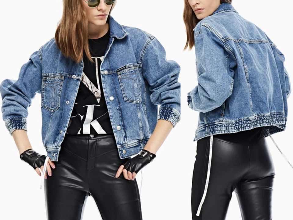 CALVIN KLEIN 90S DENIM JACKET Varsity College Uni Jeans Jacke Blouson Bomber L