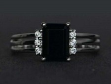 4 Ct Emerald Cut Lab Created Black Diamond Engagement Ring 14K White Gold Finish